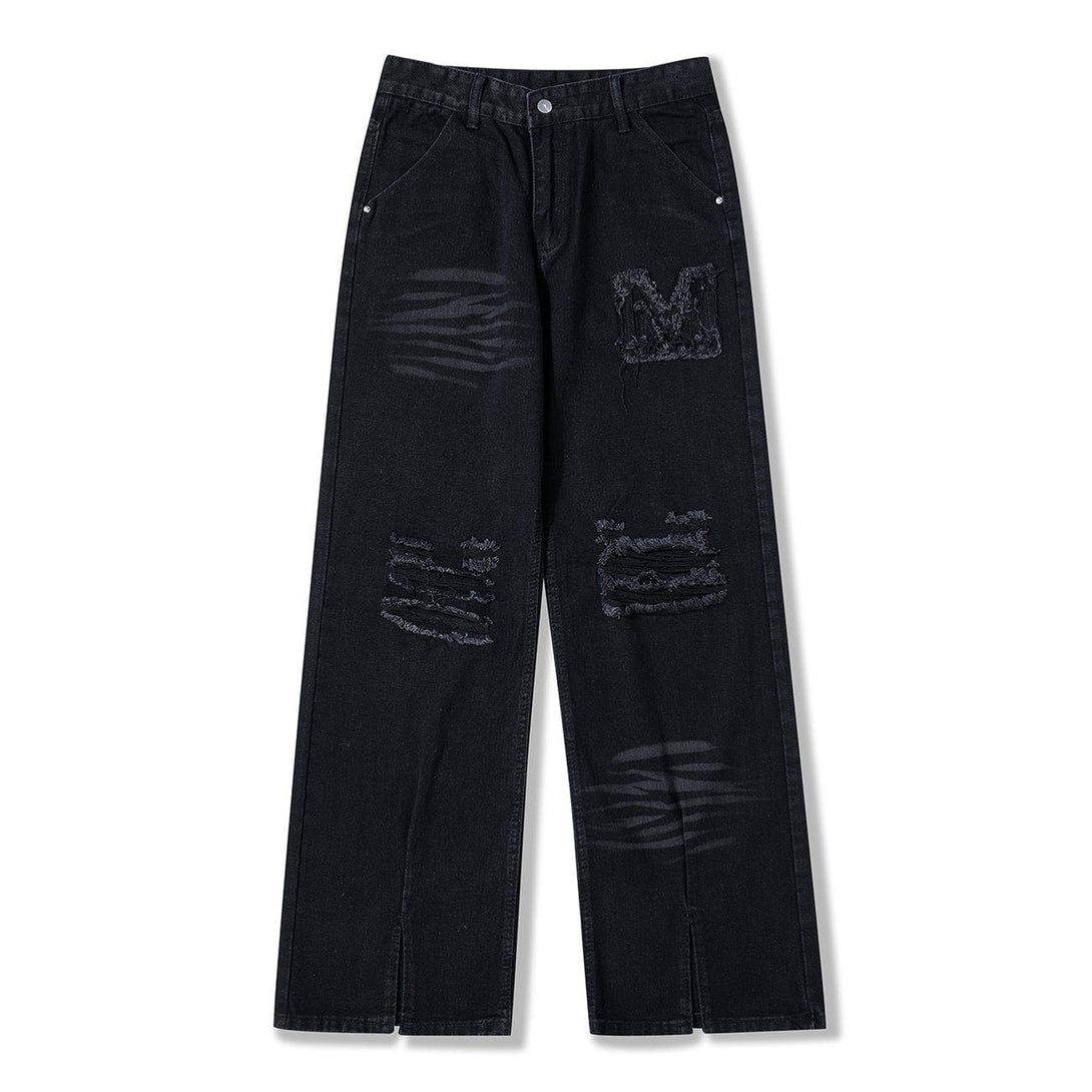 Helmiss - Torn Textured Letter Pants- Streetwear Fashion - helmiss.com