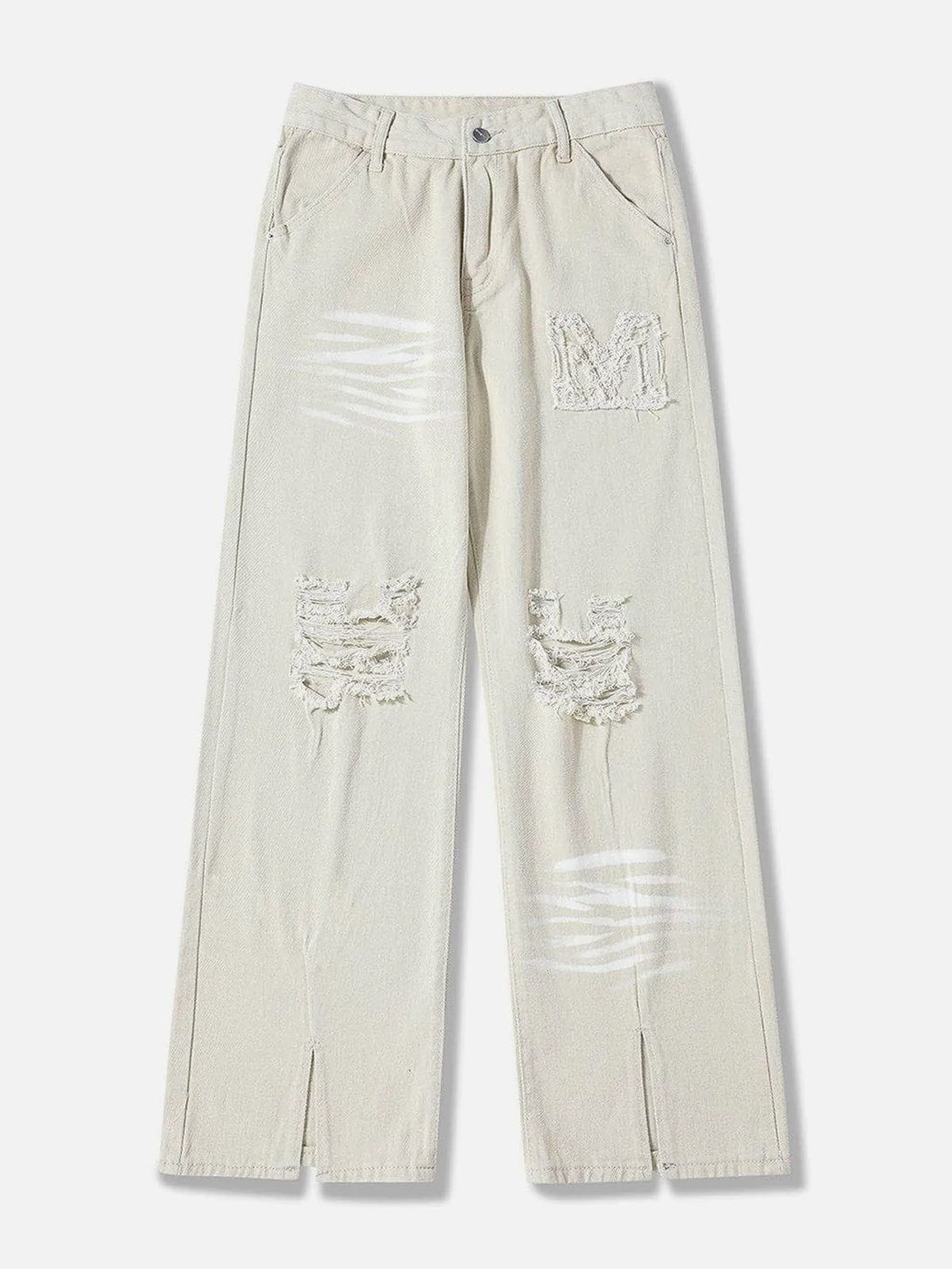 Helmiss - Torn Textured Letter Pants- Streetwear Fashion - helmiss.com