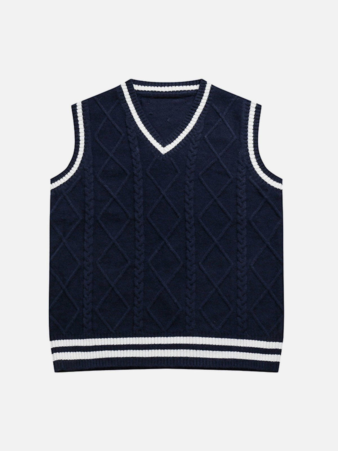 Helmiss - V-neck Braided Pattern Sweater Vest- Streetwear Fashion - helmiss.com