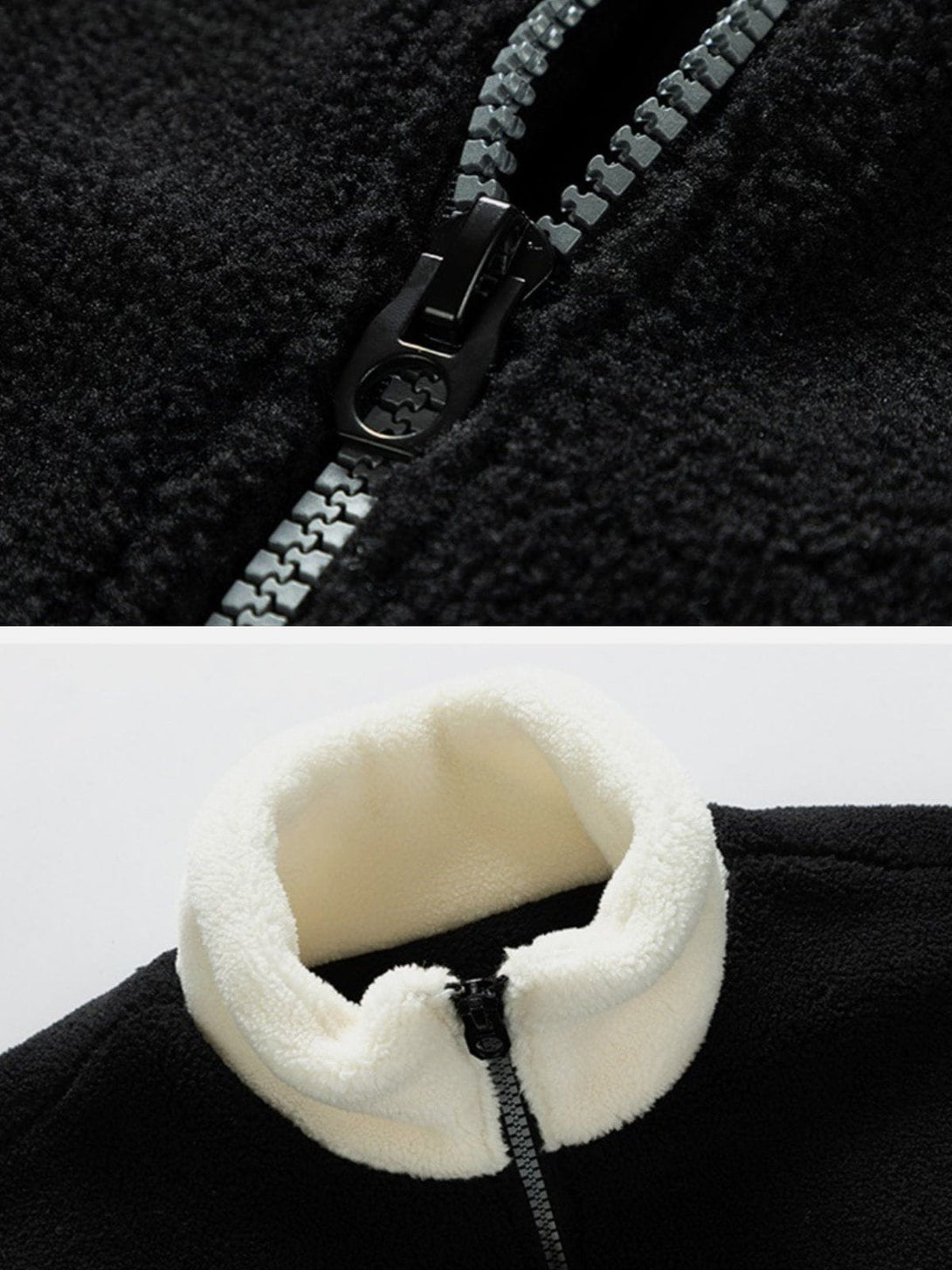 Helmiss - V-panel Contrast Color Sherpa Coat- Streetwear Fashion - helmiss.com