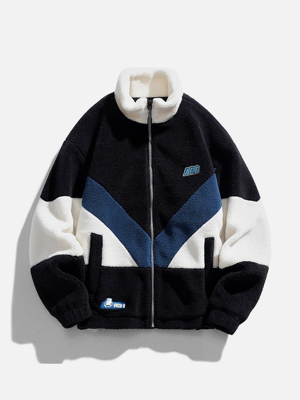 Helmiss - V-panel Contrast Color Sherpa Coat- Streetwear Fashion - helmiss.com