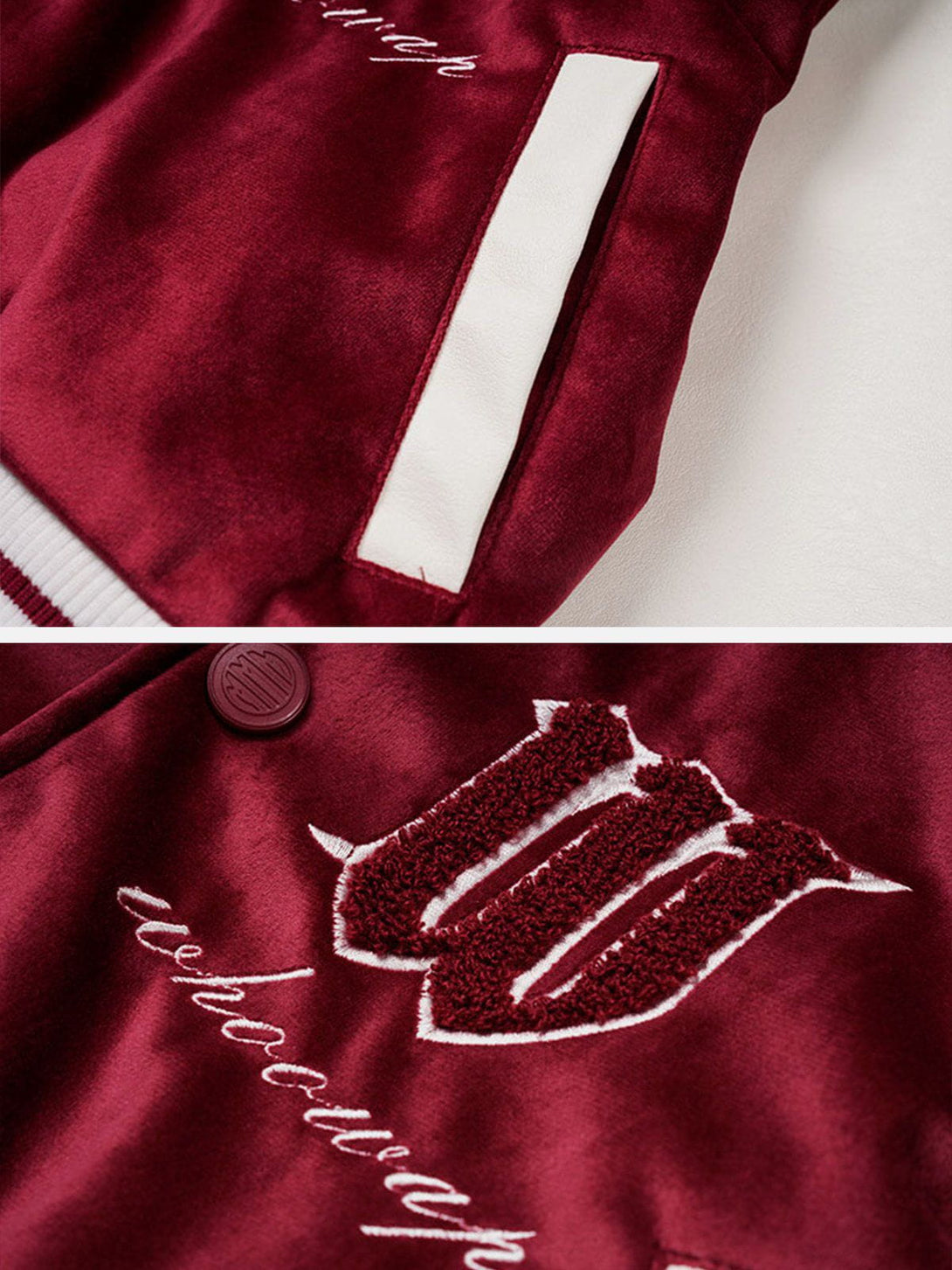 Helmiss - Velvet Short Varsity Jacket- Streetwear Fashion - helmiss.com