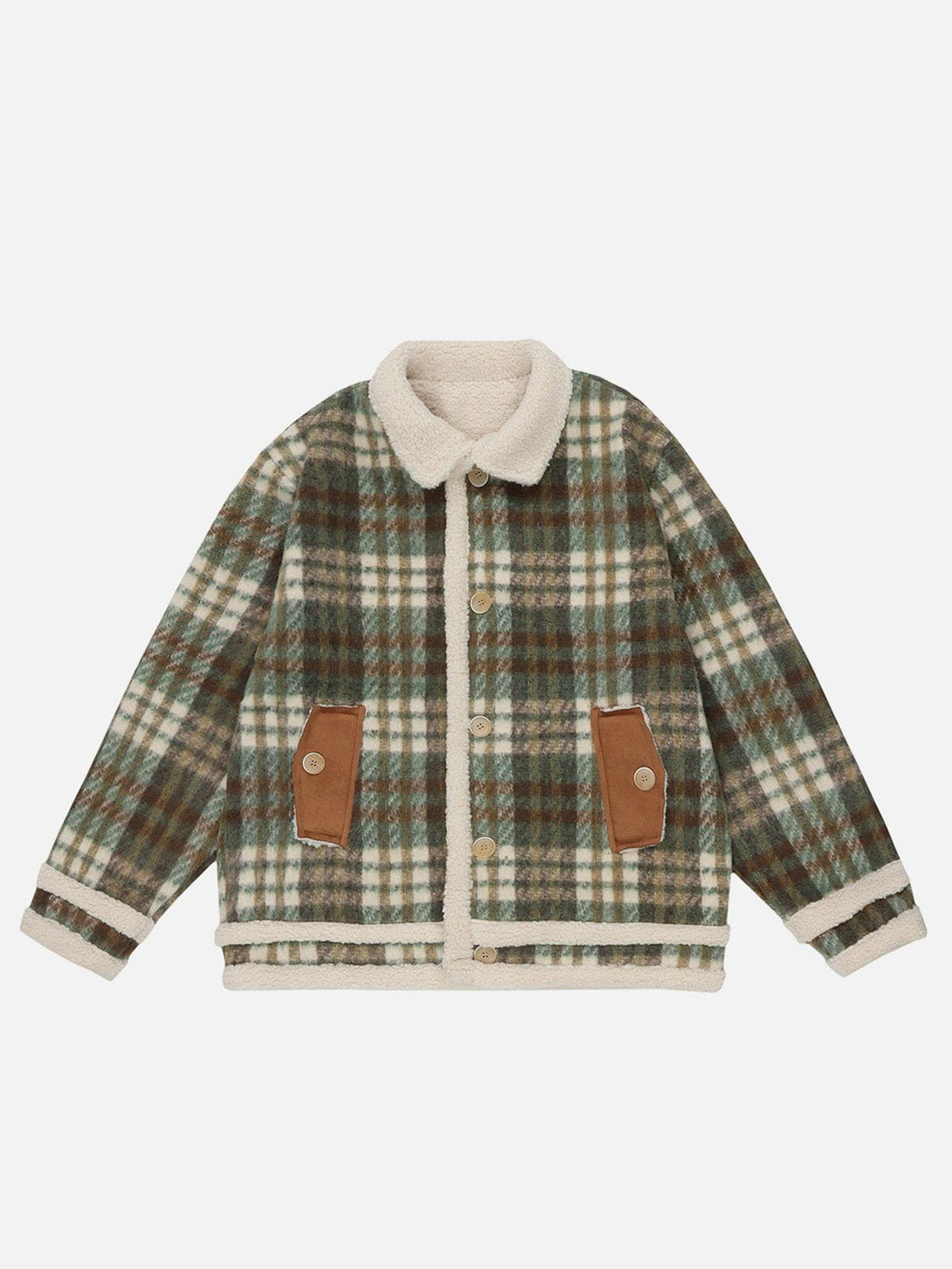 Helmiss - Vintage Check Sherpa Coat- Streetwear Fashion - helmiss.com