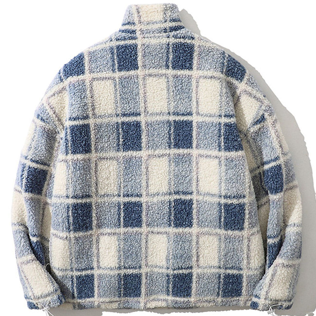 Helmiss - Vintage Checkerboard Plaid Sherpa Coat- Streetwear Fashion - helmiss.com