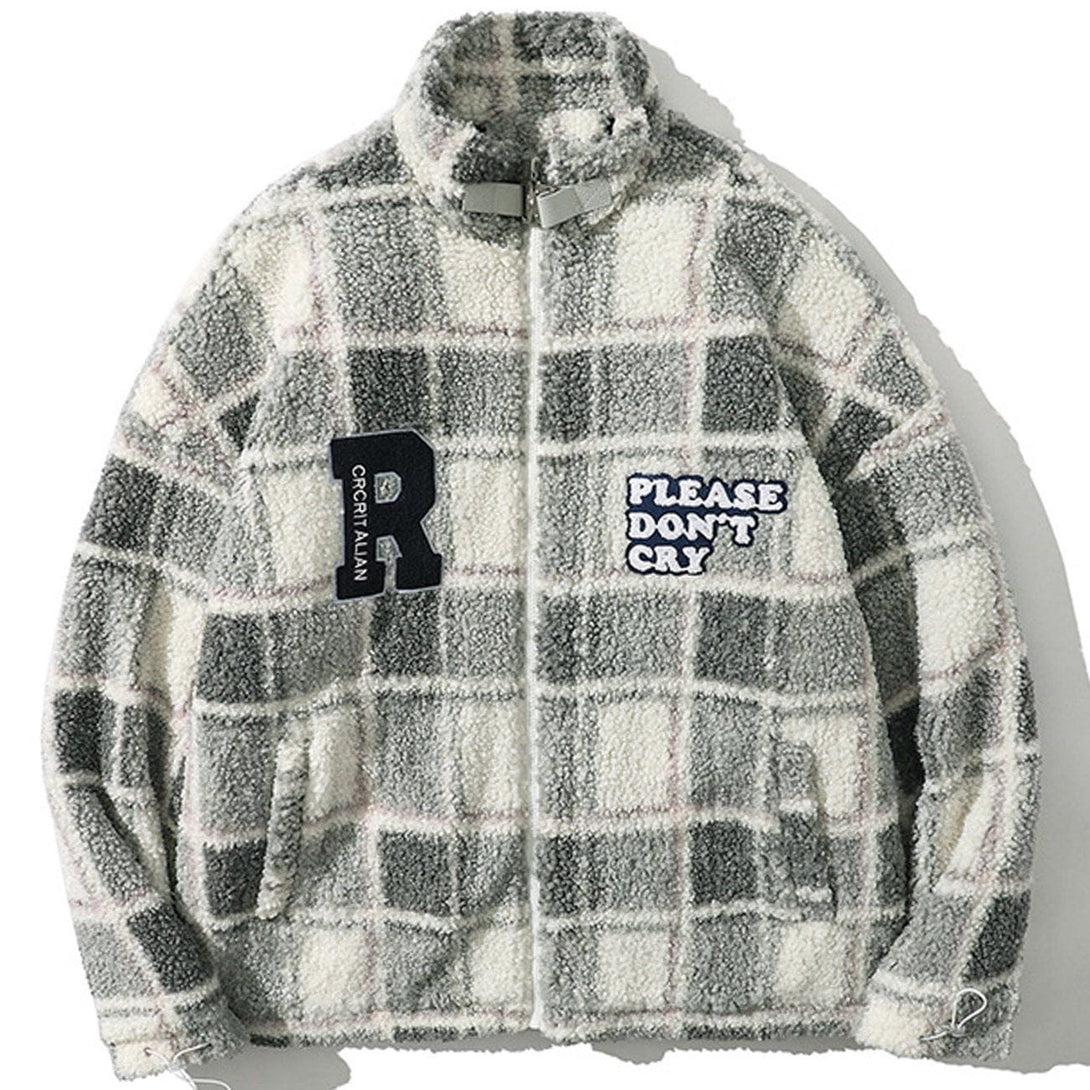 Helmiss - Vintage Checkerboard Plaid Sherpa Coat- Streetwear Fashion - helmiss.com