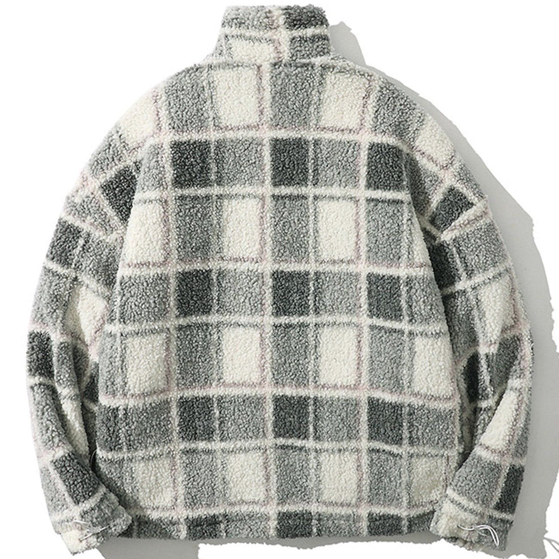 Helmiss - Vintage Checkerboard Plaid Sherpa Coat- Streetwear Fashion - helmiss.com