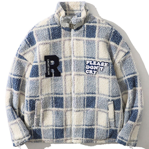 Helmiss - Vintage Checkerboard Plaid Sherpa Coat- Streetwear Fashion - helmiss.com