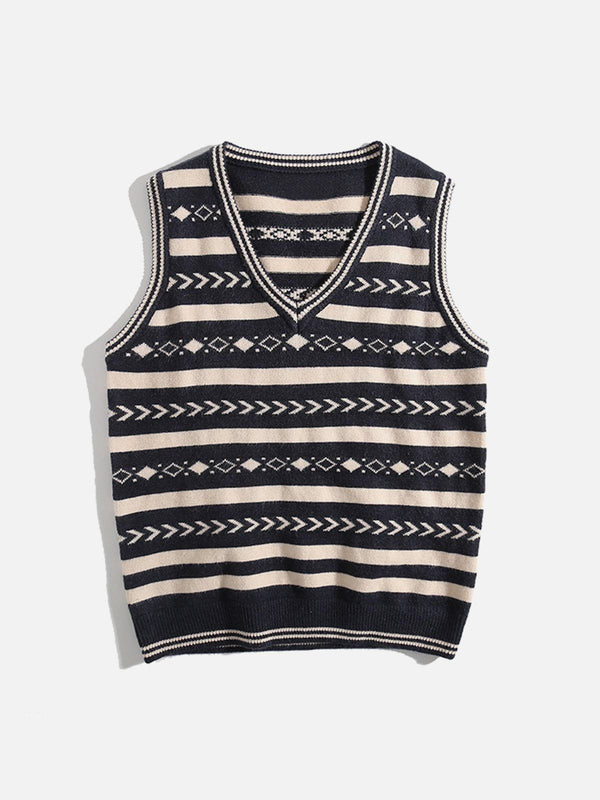 Helmiss - Vintage Clashing Embroidery Sweater Vest- Streetwear Fashion - helmiss.com