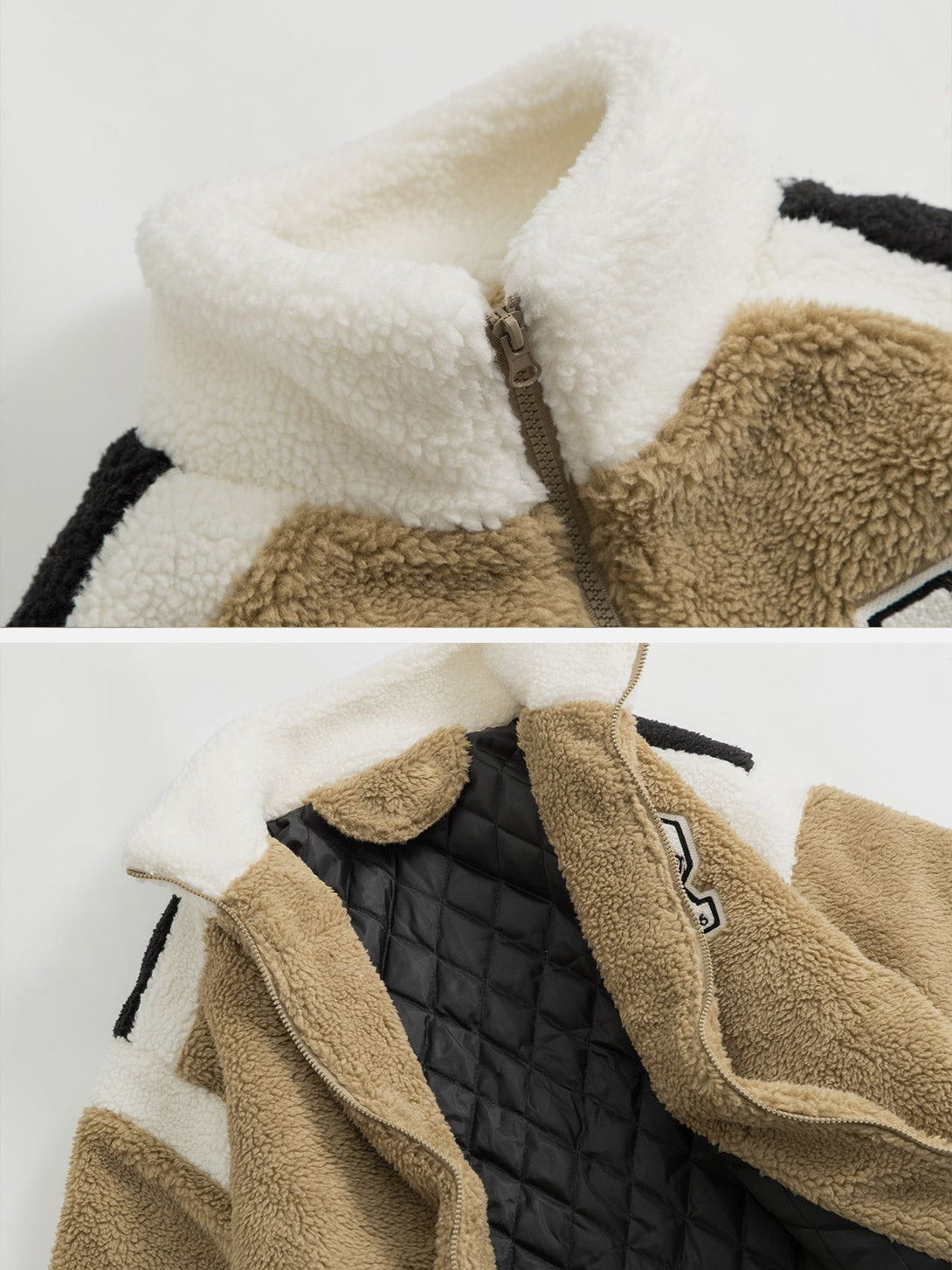 Helmiss - Vintage Contrast Sherpa Coat- Streetwear Fashion - helmiss.com