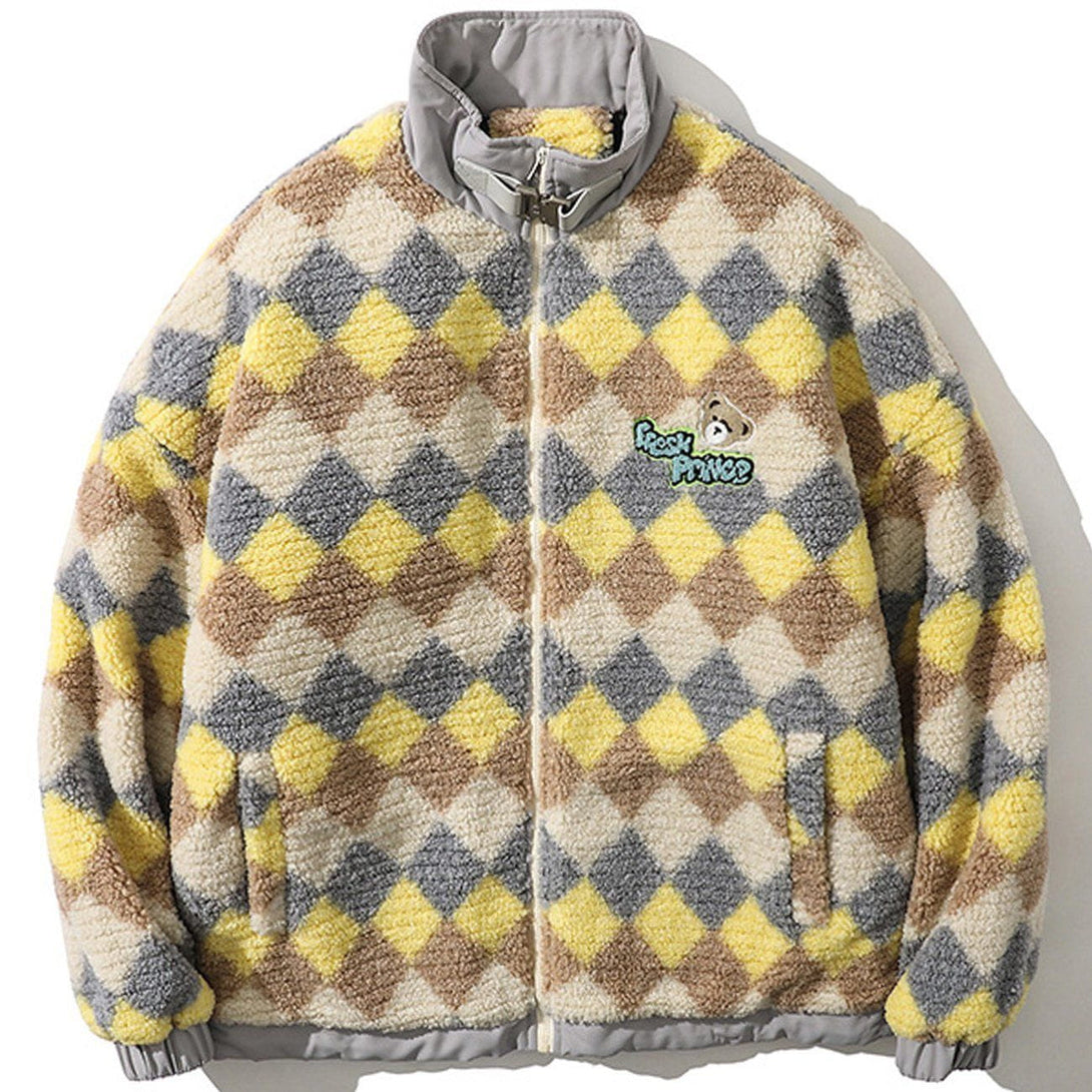 Helmiss - Vintage Diamond Bear Sherpa Coat- Streetwear Fashion - helmiss.com