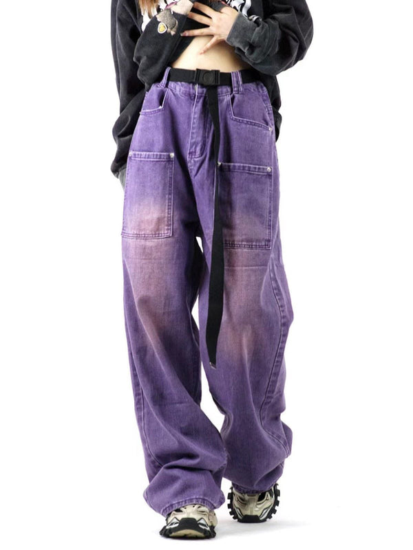 Helmiss - Vintage Distressed Large Pocket Jeans- Streetwear Fashion - helmiss.com