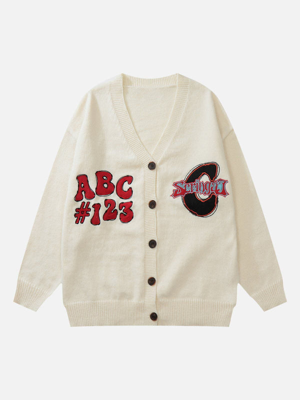 Helmiss - Vintage Embroidered Letters Cardigan- Streetwear Fashion - helmiss.com