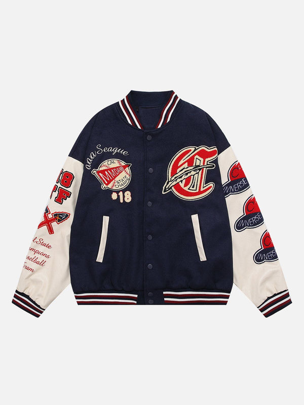 Helmiss - Vintage Flock Print Varsity Jacket- Streetwear Fashion - helmiss.com