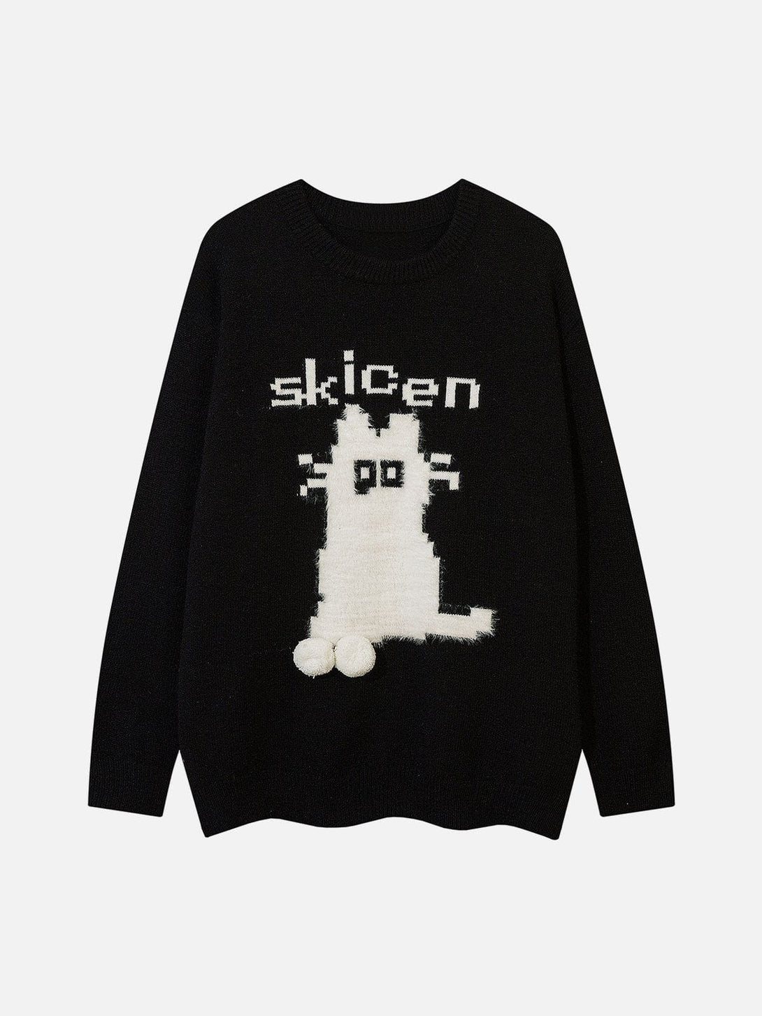 Helmiss - Vintage Flocked Cartoon Cat Sweater- Streetwear Fashion - helmiss.com