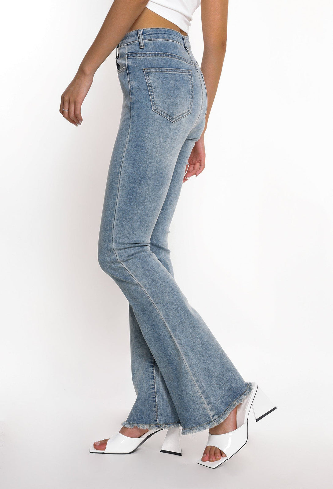 Helmiss - Vintage Frayed Flared Jeans- Streetwear Fashion - helmiss.com