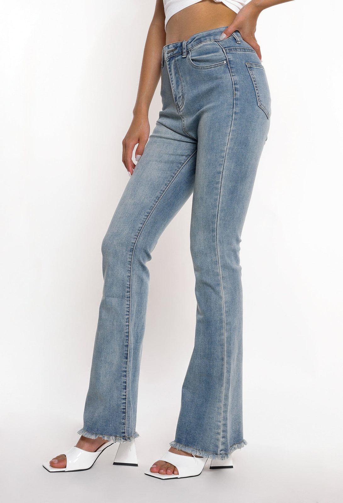 Helmiss - Vintage Frayed Flared Jeans- Streetwear Fashion - helmiss.com