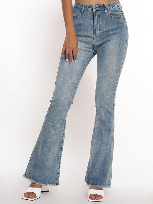 Helmiss - Vintage Frayed Flared Jeans- Streetwear Fashion - helmiss.com