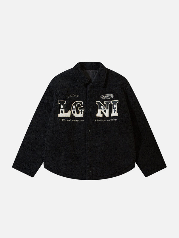 Helmiss - Vintage Letter Sherpa Coat- Streetwear Fashion - helmiss.com