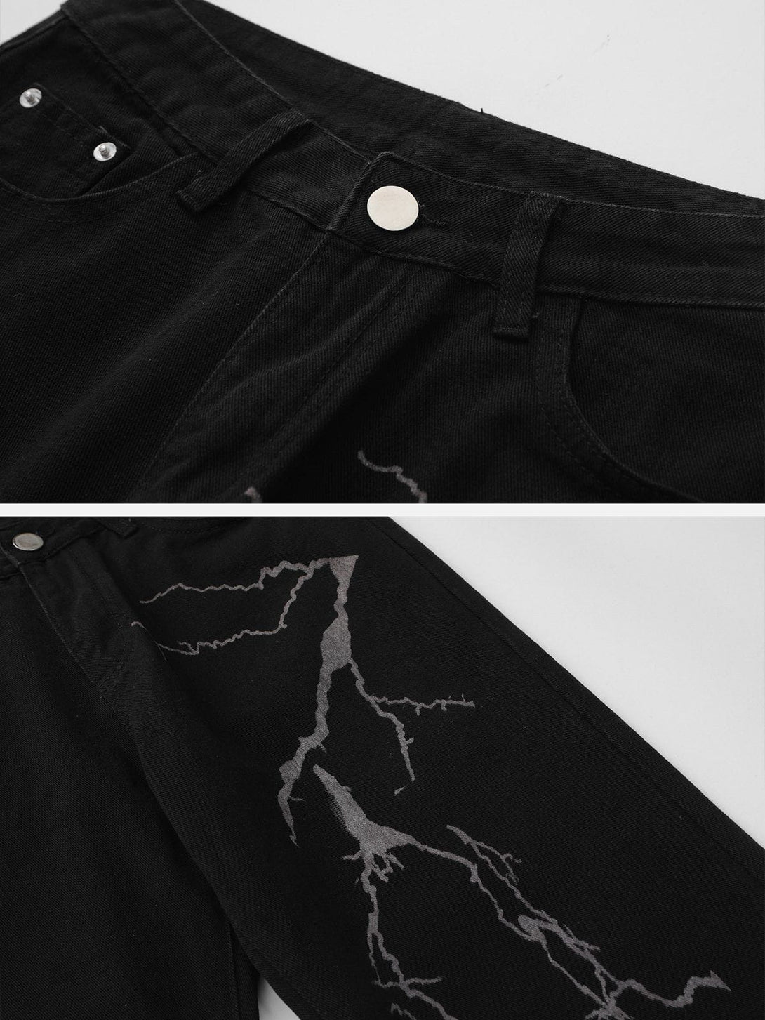 Helmiss - Vintage Lightning Print Jeans- Streetwear Fashion - helmiss.com