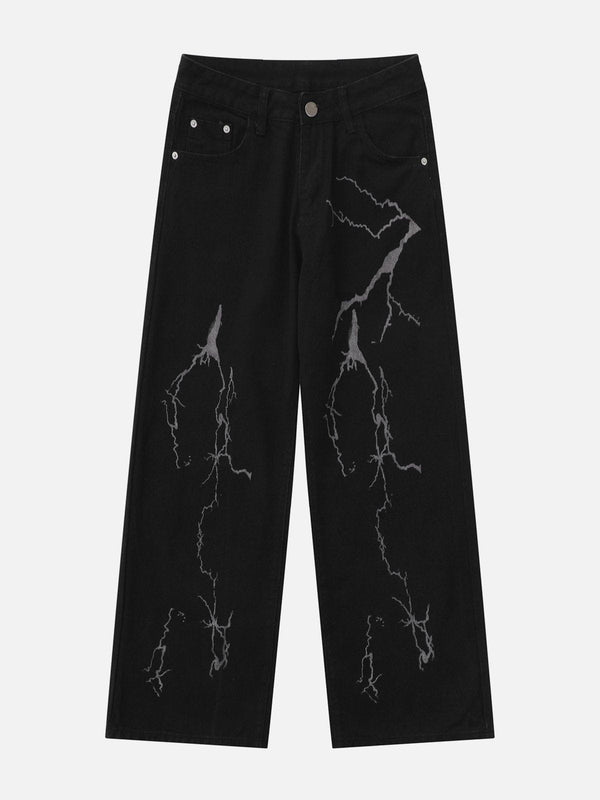 Helmiss - Vintage Lightning Print Jeans- Streetwear Fashion - helmiss.com