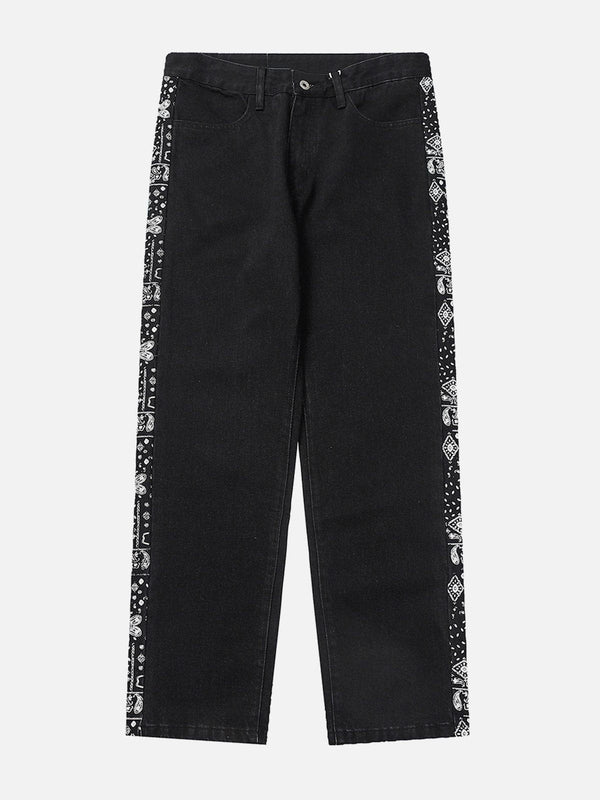 Helmiss - Vintage Paisley Side Panel Jeans- Streetwear Fashion - helmiss.com