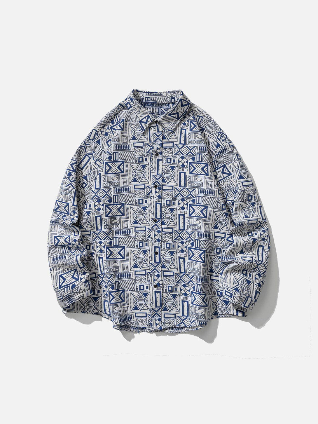 Helmiss - Vintage Rectangle Print Shacket- Streetwear Fashion - helmiss.com