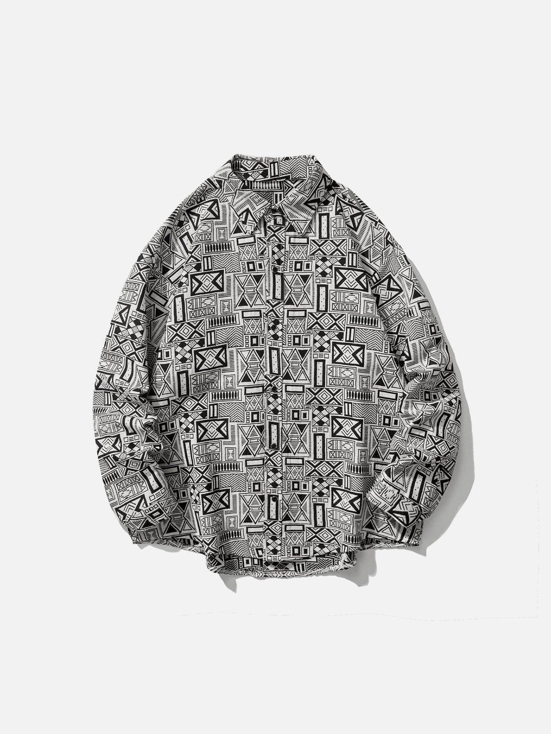 Helmiss - Vintage Rectangle Print Shacket- Streetwear Fashion - helmiss.com