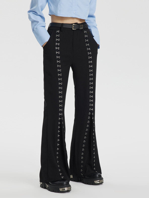 Helmiss - Vintage Rivets Flared Pants- Streetwear Fashion - helmiss.com