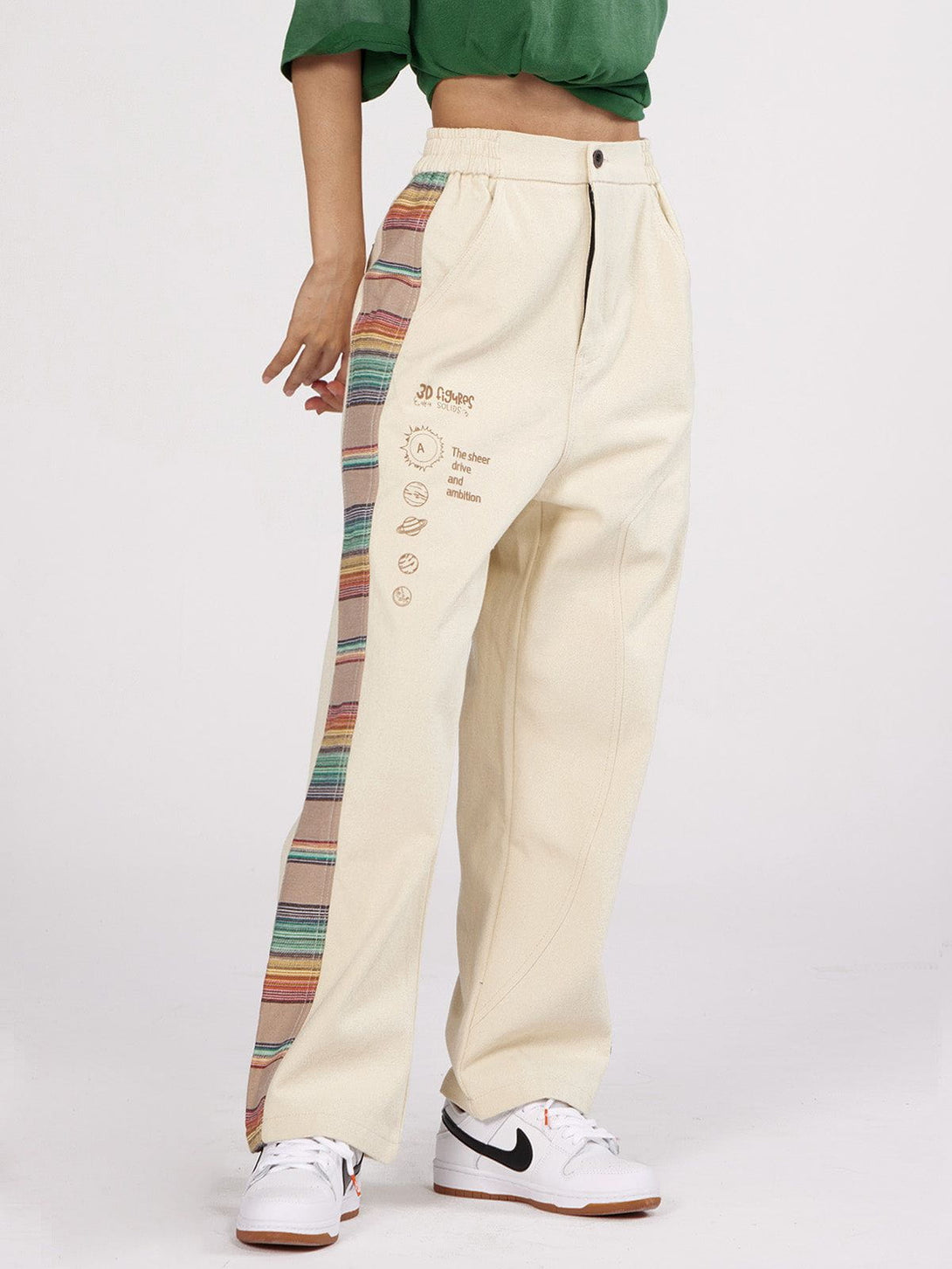 Helmiss - Vintage Side Rainbow Stitching Cropped Pants- Streetwear Fashion - helmiss.com