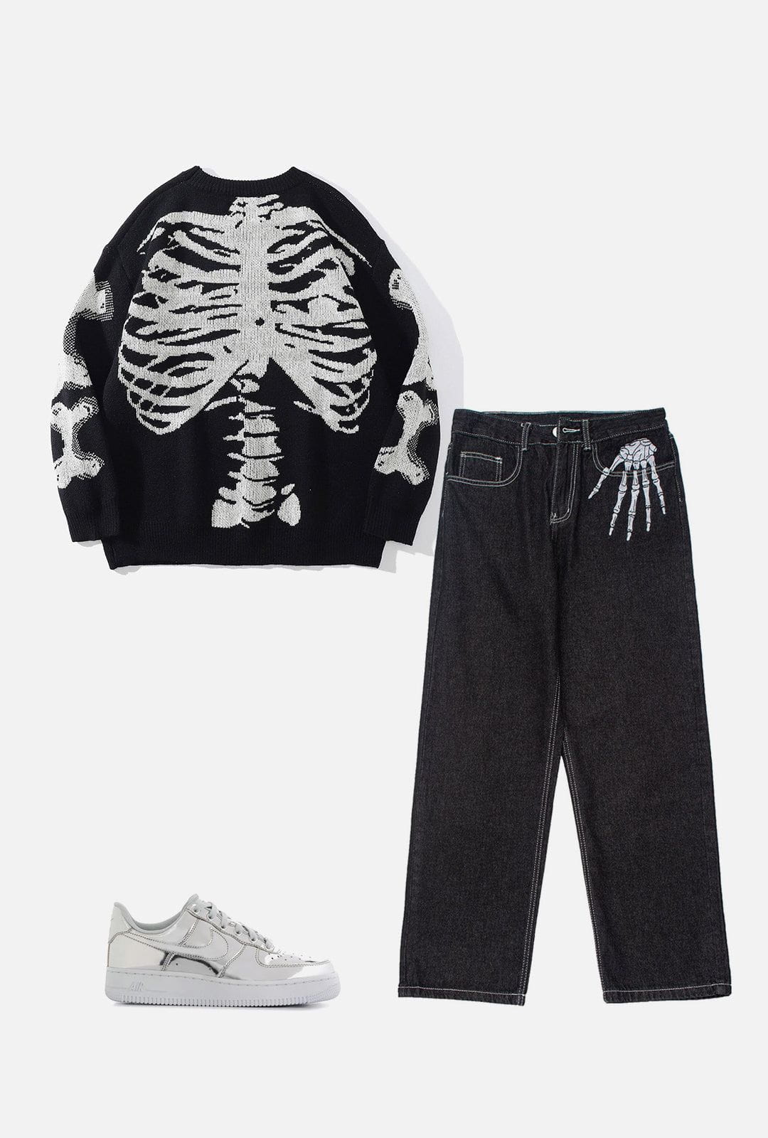 Helmiss - Vintage Skull Bone Embroidery Jeans- Streetwear Fashion - helmiss.com