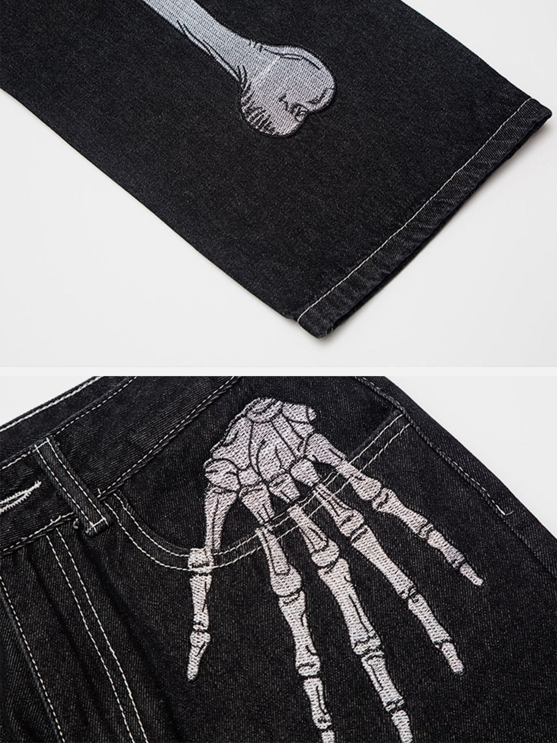 Helmiss - Vintage Skull Bone Embroidery Jeans- Streetwear Fashion - helmiss.com