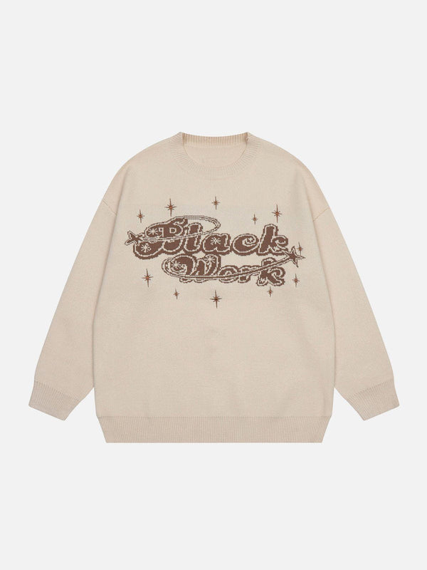 Helmiss - Vintage Star Heart Letter Jacquard Sweater- Streetwear Fashion - helmiss.com