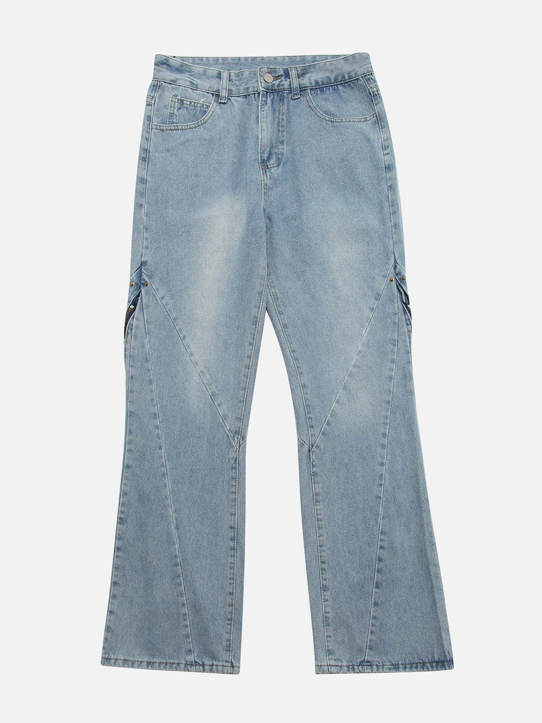 Helmiss - Vintage Wash Adjustable Zip Jeans- Streetwear Fashion - helmiss.com