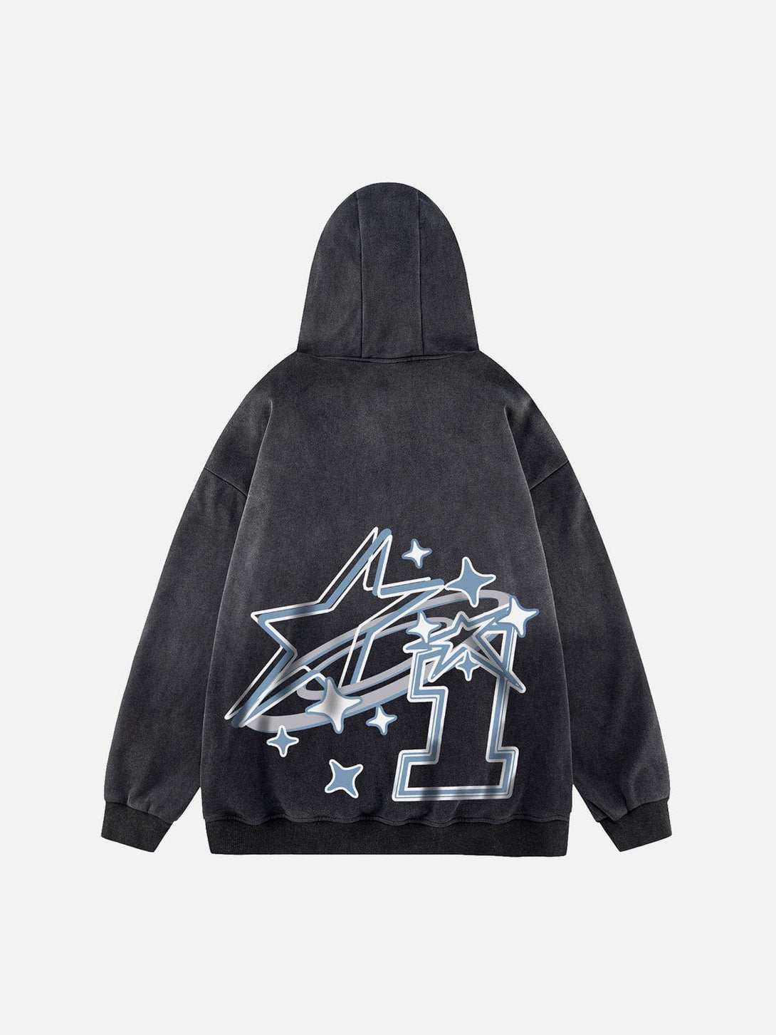 Helmiss - Vintage Wash Gradient Star Print Zip Hoodie- Streetwear Fashion - helmiss.com