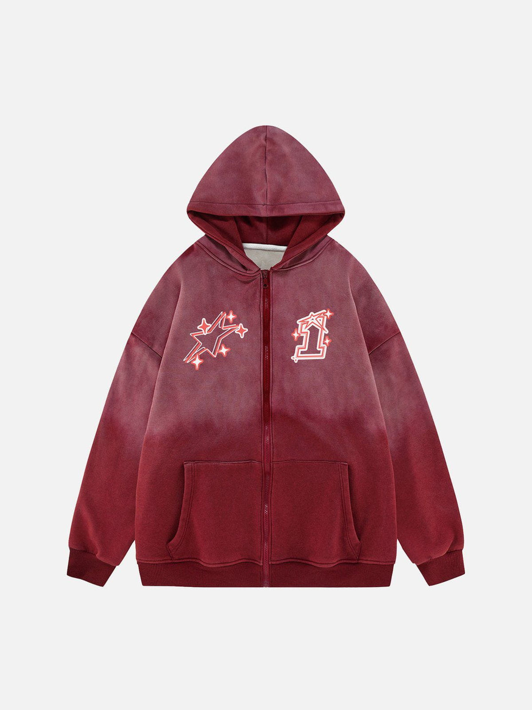 Helmiss - Vintage Wash Gradient Star Print Zip Hoodie- Streetwear Fashion - helmiss.com