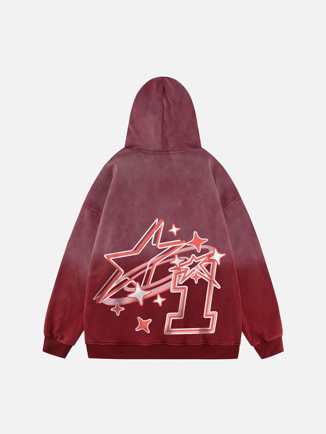 Helmiss - Vintage Wash Gradient Star Print Zip Hoodie- Streetwear Fashion - helmiss.com