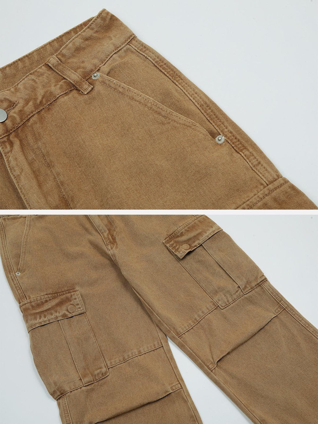 Helmiss - Vintage Wash Multi Pocket Jeans- Streetwear Fashion - helmiss.com