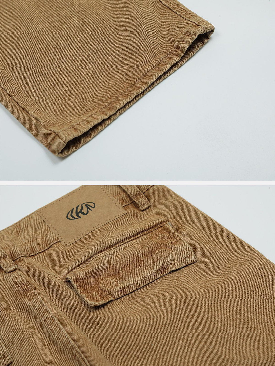 Helmiss - Vintage Wash Multi Pocket Jeans- Streetwear Fashion - helmiss.com