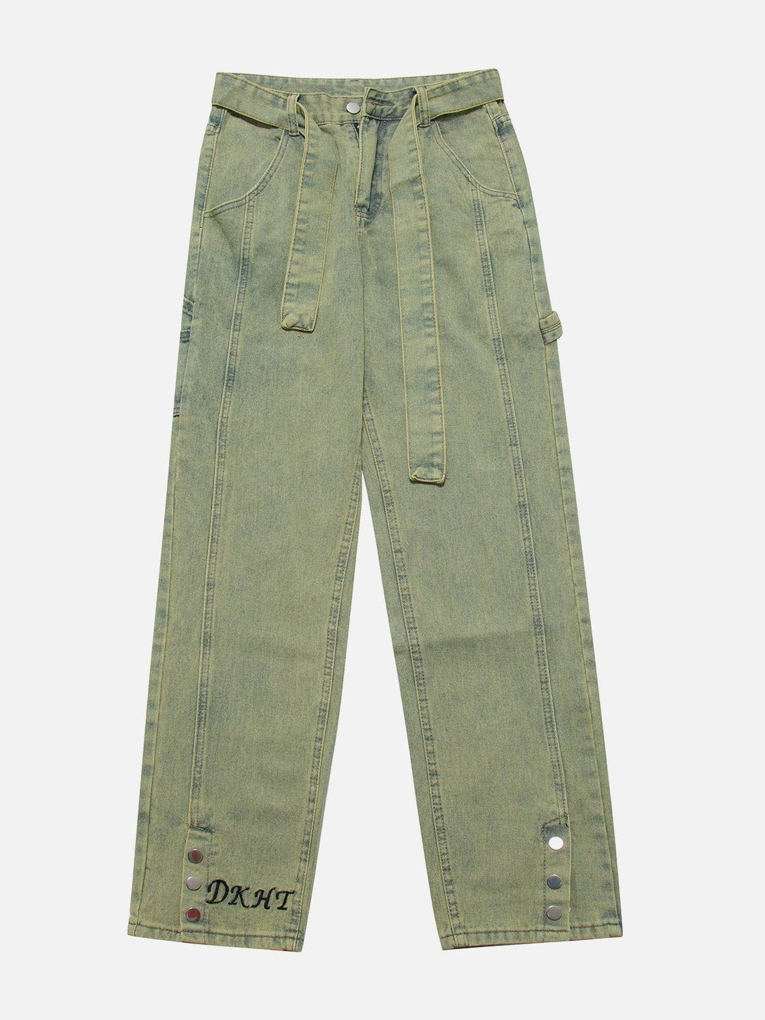 Helmiss - Vintage Washed Button Slit Jeans- Streetwear Fashion - helmiss.com