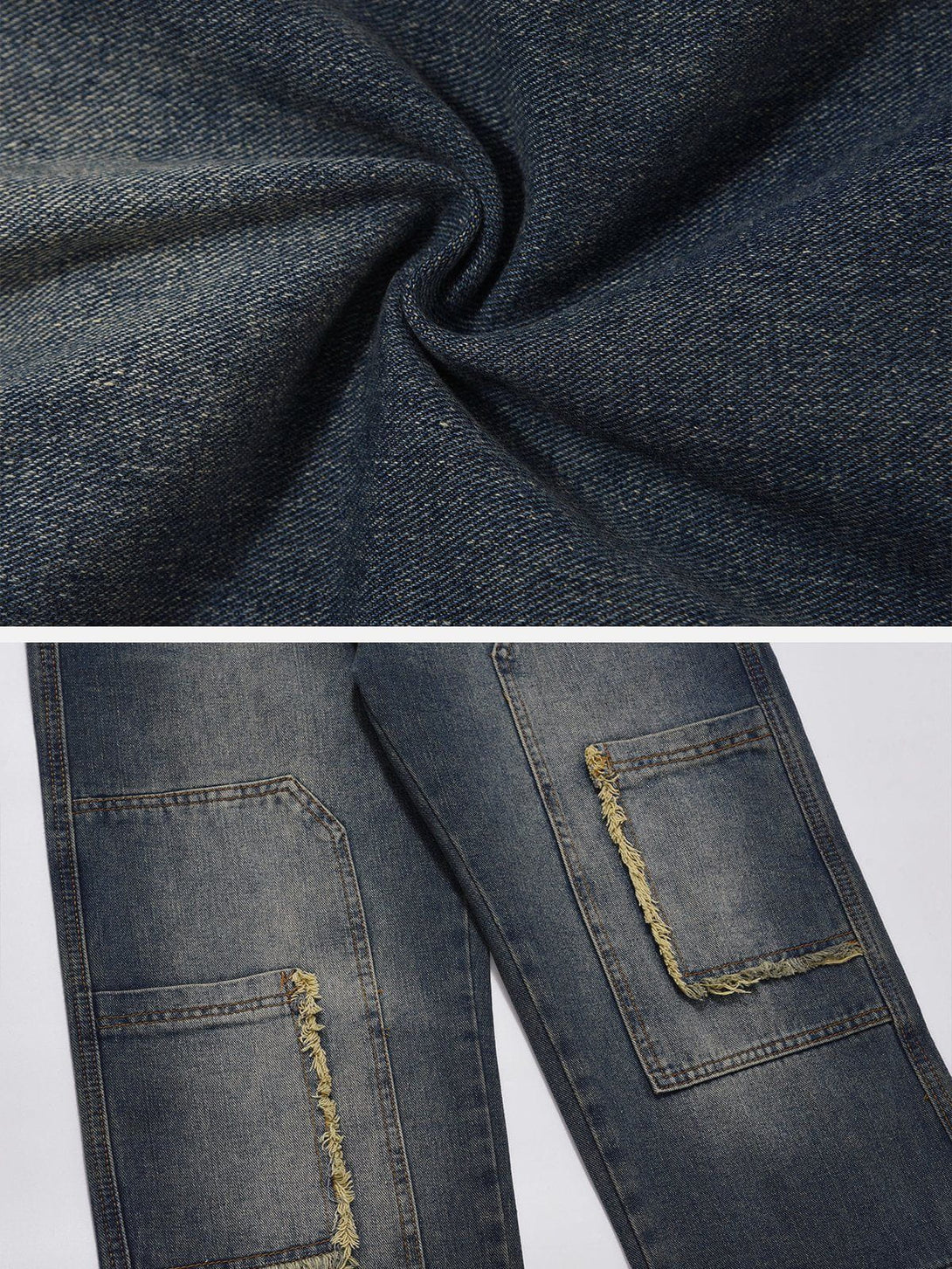 Helmiss - Vintage Washed Multi-Pocket Raw Jeans- Streetwear Fashion - helmiss.com