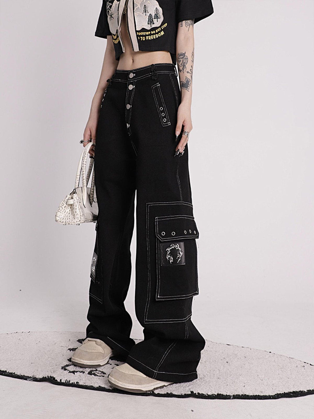 Helmiss - Vintage Wide Leg Pants- Streetwear Fashion - helmiss.com