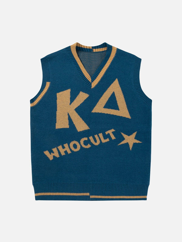 Helmiss - WHOCULT Embroidery Sweater Vest- Streetwear Fashion - helmiss.com