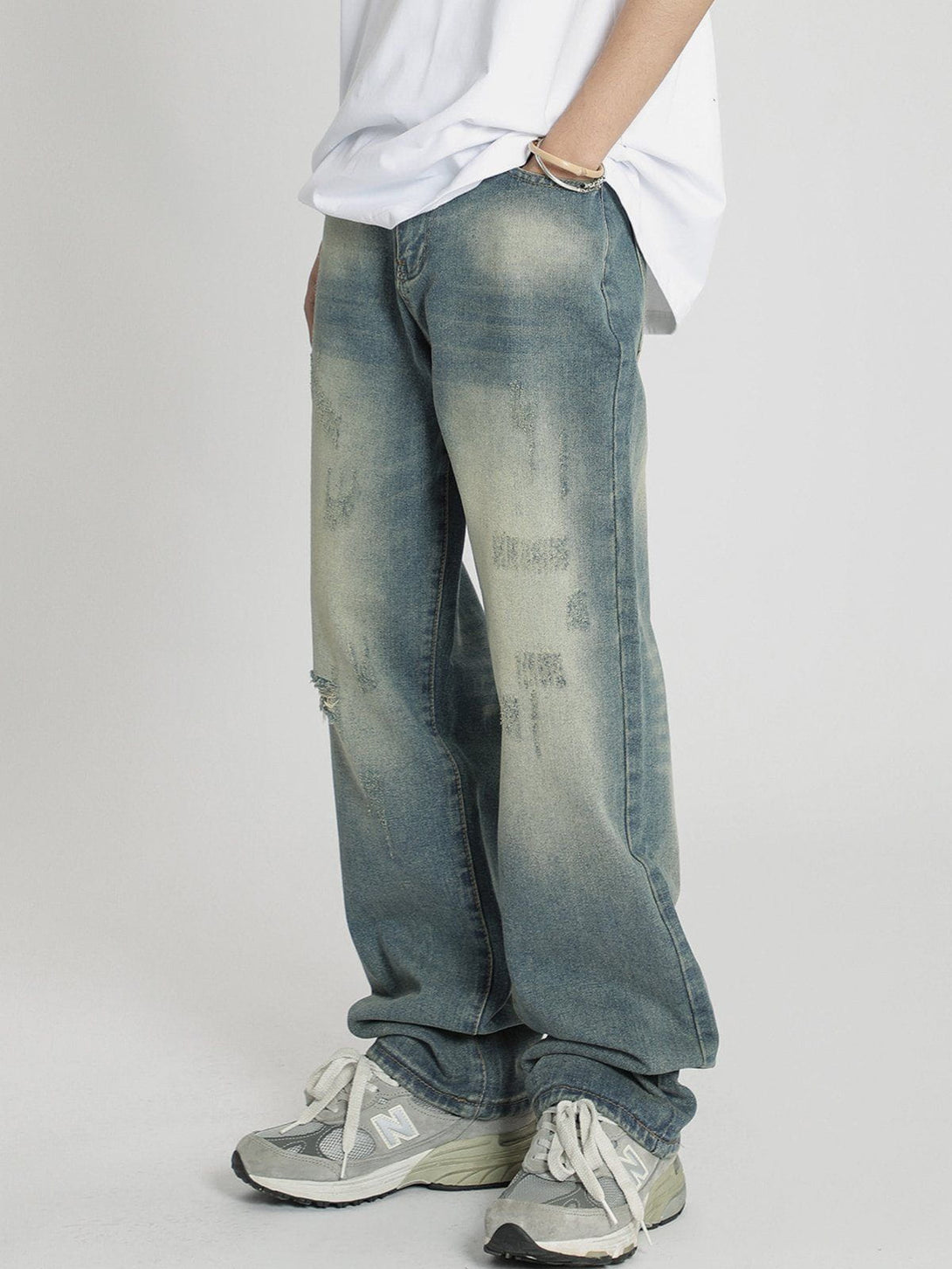 Helmiss - Washed Broken Holes Jeans- Streetwear Fashion - helmiss.com