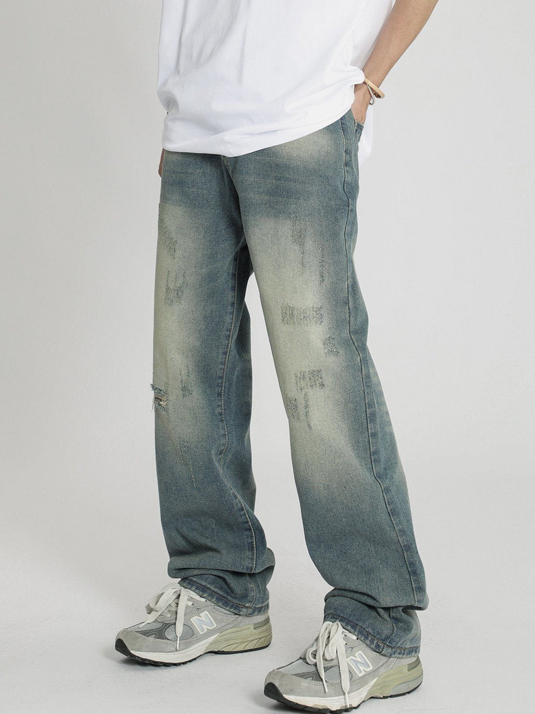 Helmiss - Washed Broken Holes Jeans- Streetwear Fashion - helmiss.com