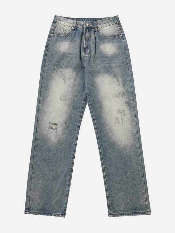 Helmiss - Washed Broken Holes Jeans- Streetwear Fashion - helmiss.com