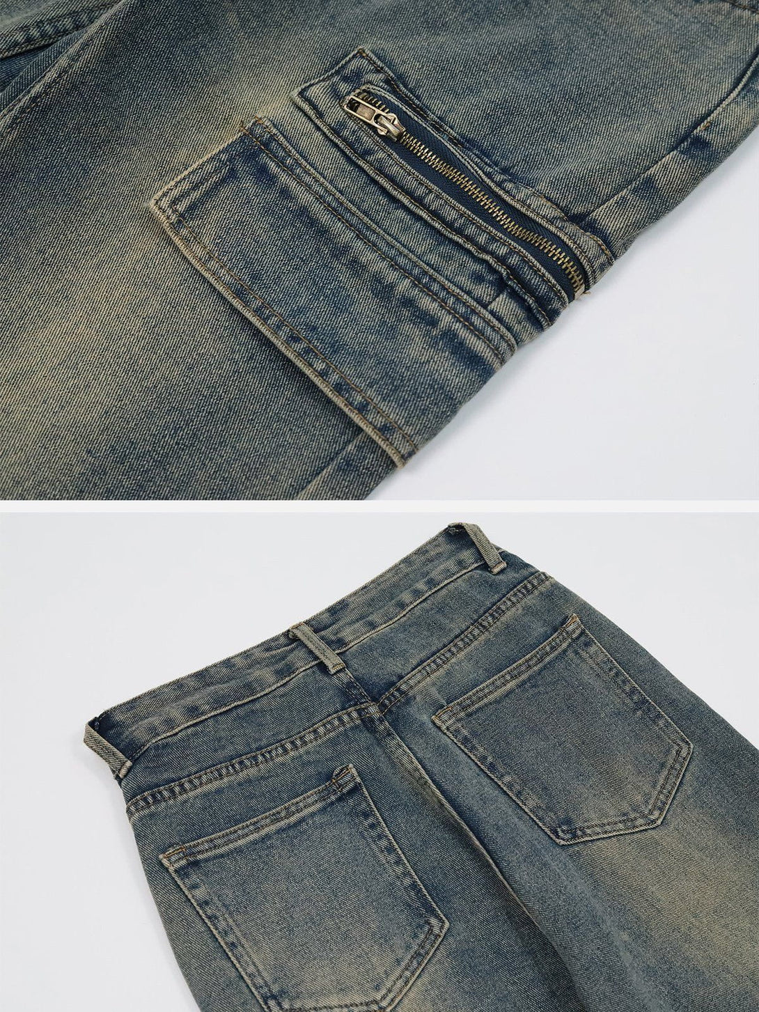 Helmiss - Washed Discreet Side Pockets Jeans- Streetwear Fashion - helmiss.com