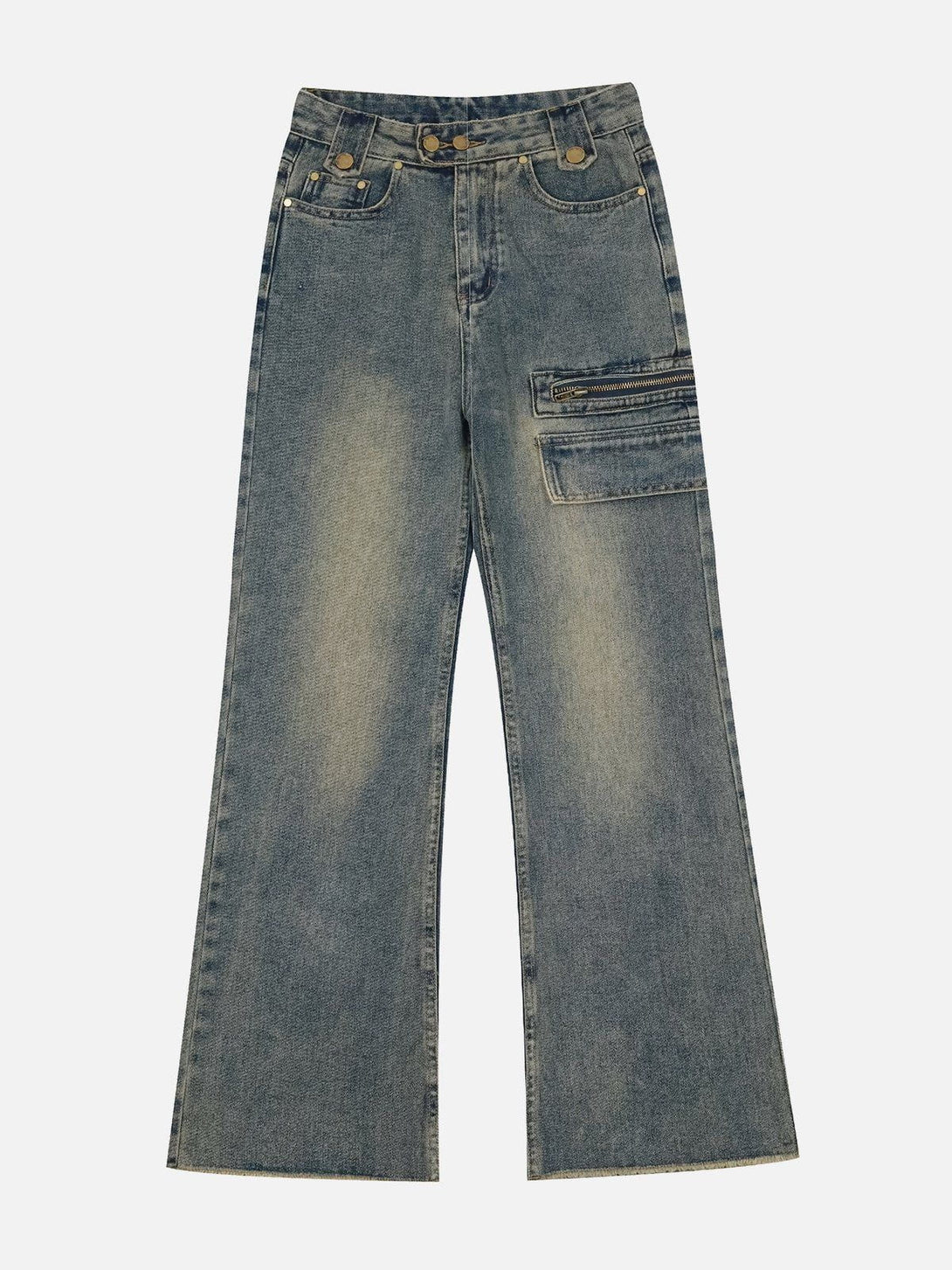 Helmiss - Washed Discreet Side Pockets Jeans- Streetwear Fashion - helmiss.com