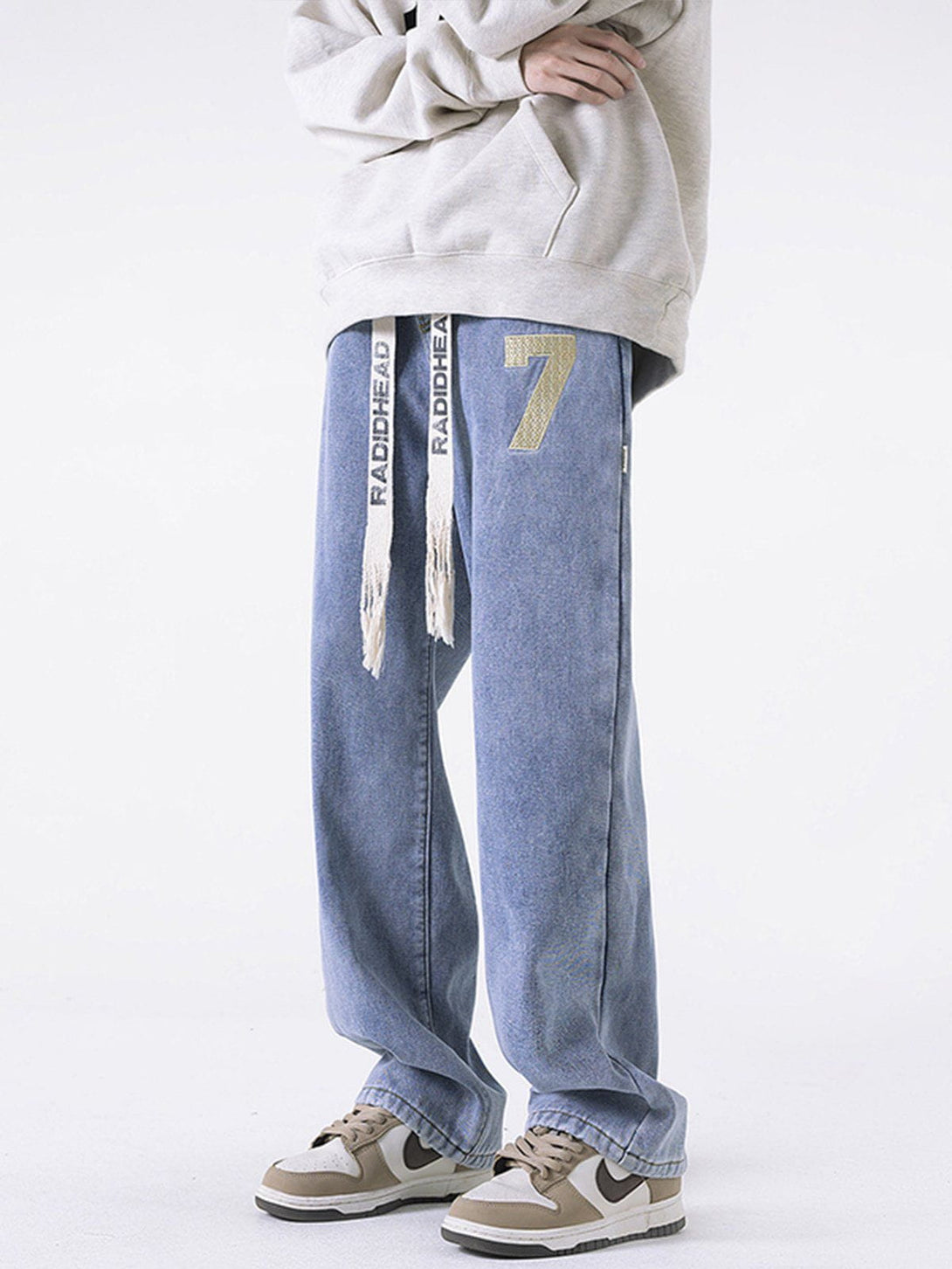 Helmiss - Washed Embroidered Drawstring Jeans- Streetwear Fashion - helmiss.com