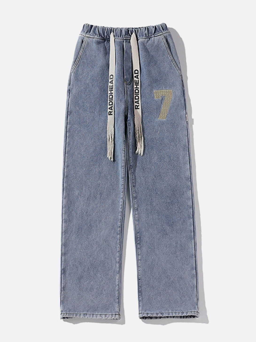 Helmiss - Washed Embroidered Drawstring Jeans- Streetwear Fashion - helmiss.com