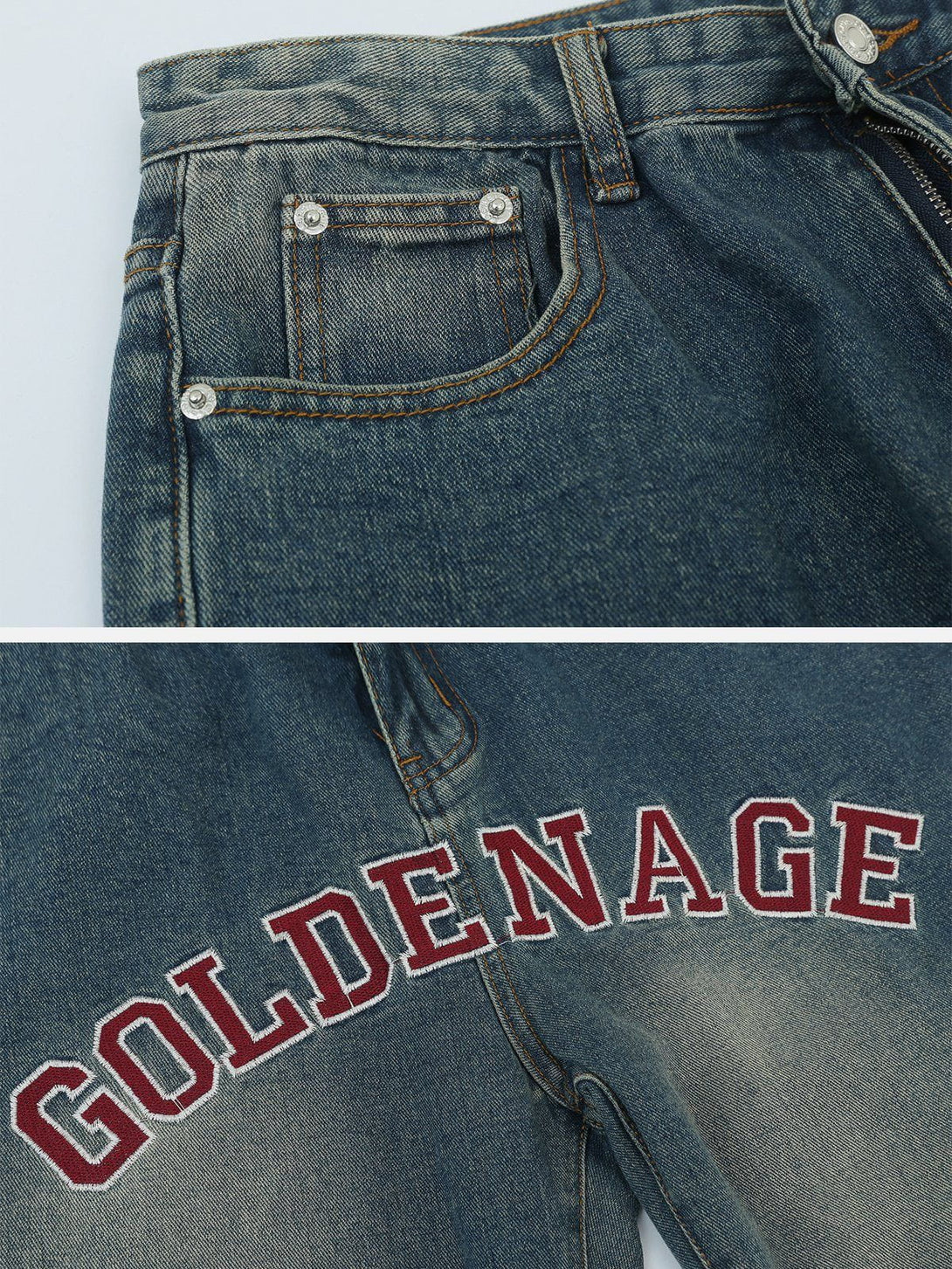 Helmiss - Washed Embroidered Letter Jeans- Streetwear Fashion - helmiss.com